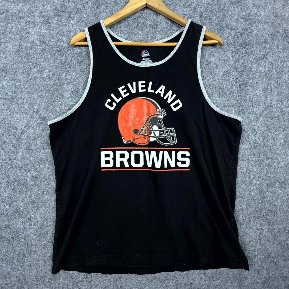 Cleveland Browns Tank Top‎ Mens XL Black Majestic NFL Graphic Print Retro Helmet